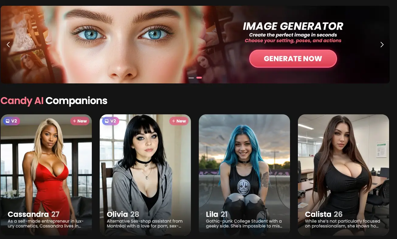 Screenshot of the Candy AI platform